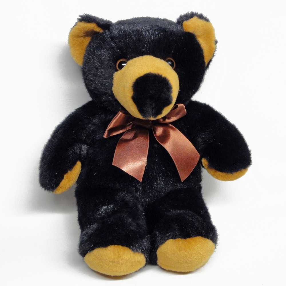 Mai Toi Los Angeles Black Bear Plush Stuffed Animal 14" Burgundy Brown Bow 4350